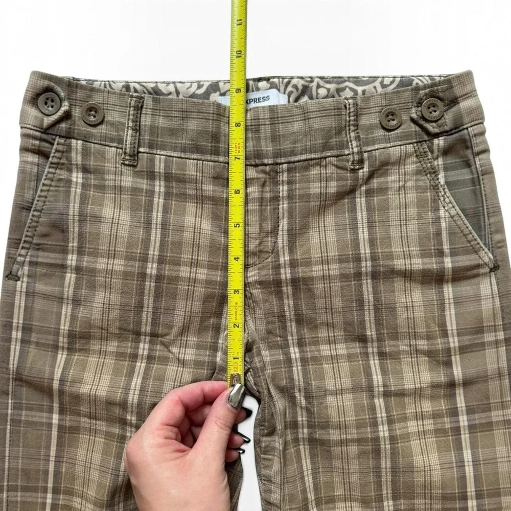 Express Womens Brown Plaid Y2K Bermuda Shorts Low Rise Knee Length Size 2